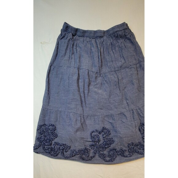 Studio West Apparel Women's Chambray Skirt Size Medium Blue Embroidered Vintage - Picture 2 of 14